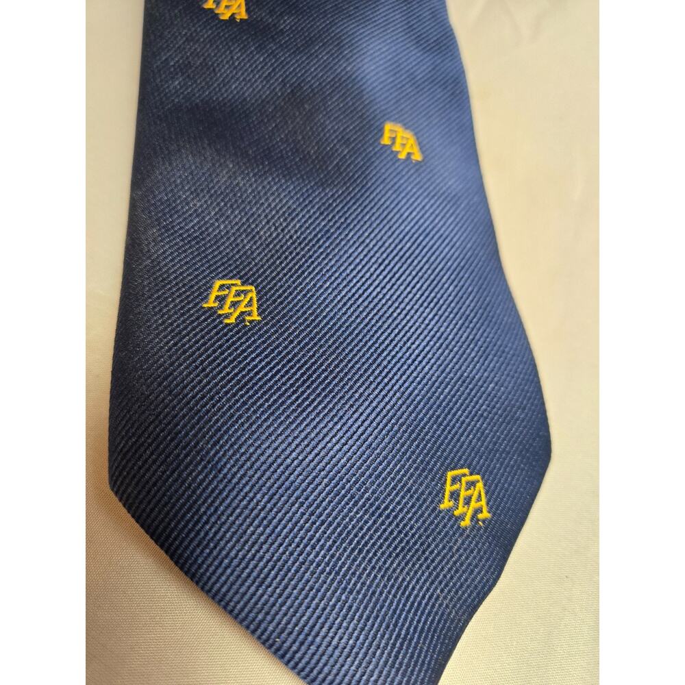 FFA Tie Future Farmers of America Necktie All Over Logo Blue Gold Polyester